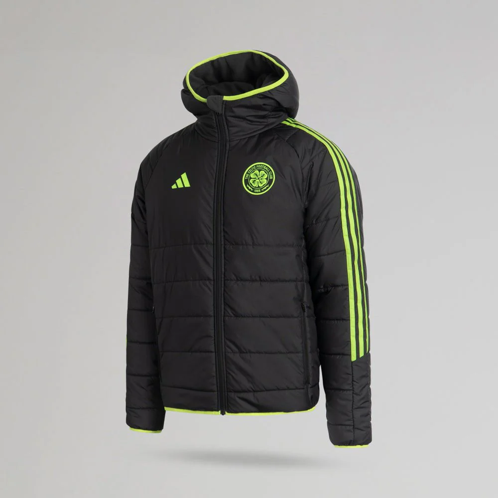 adidas Celtic 2025/26 Black and Neon Green Winter Jacket - Image 2