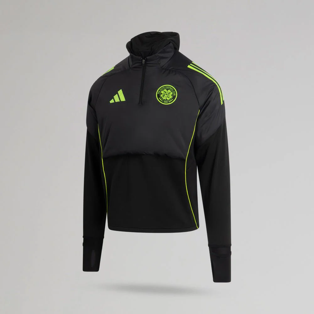 adidas Celtic 2025/26 Black and Neon Green Winter Top - Image 2