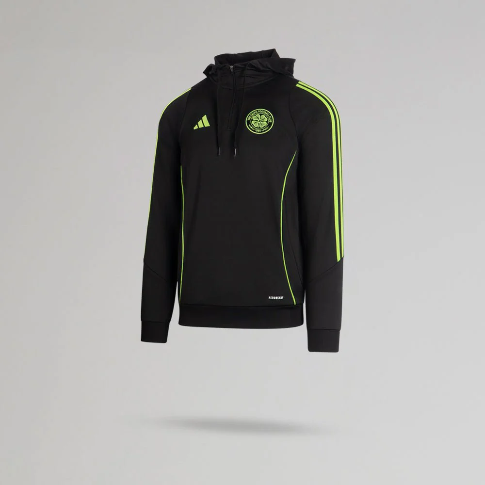 adidas Celtic Junior 2025/26 Black and Neon Green Training Hoodie - Image 2