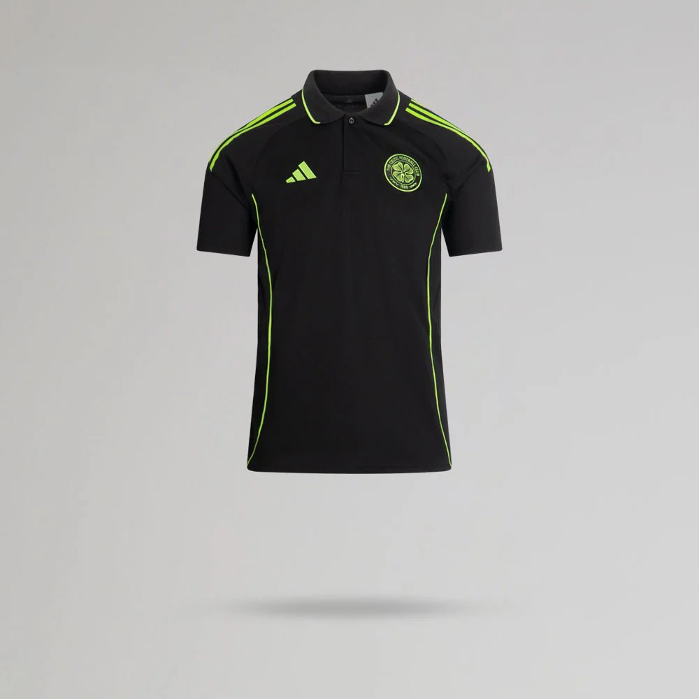 adidas Celtic Junior 2025/26 Black and Neon Green Training Polo Shirt