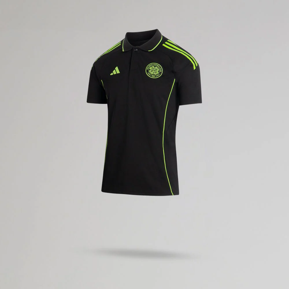 adidas Celtic Junior 2025/26 Black and Neon Green Training Polo Shirt - Image 2